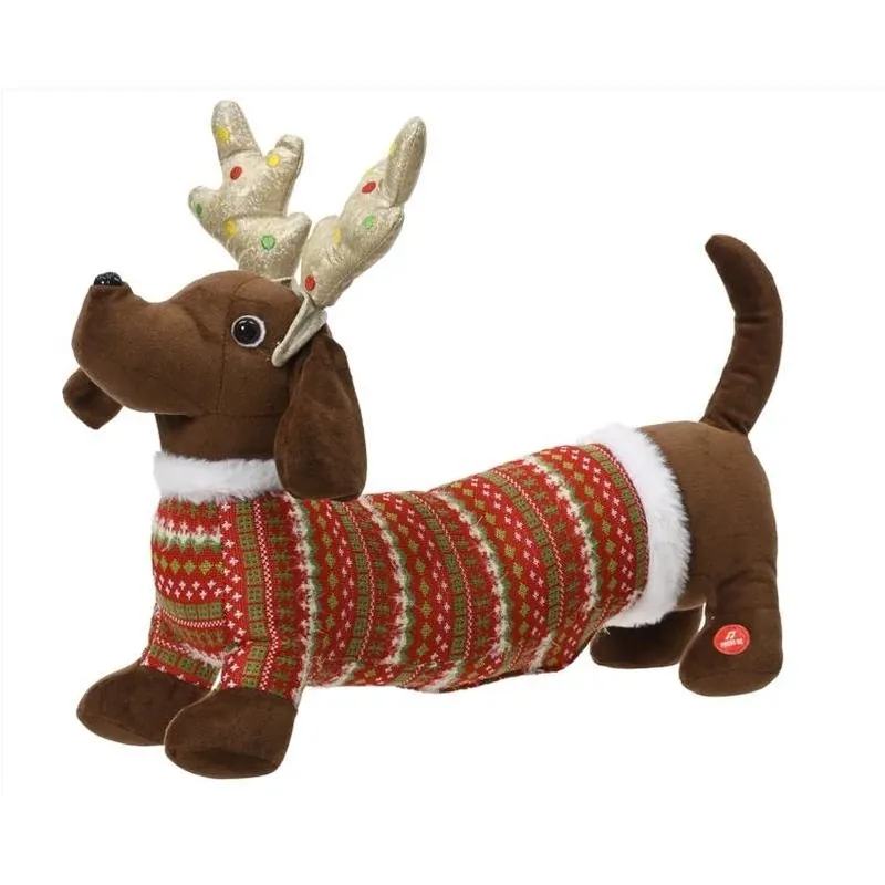 Decoris 10‑Inch Brown Animated Christmas Dog Ornament