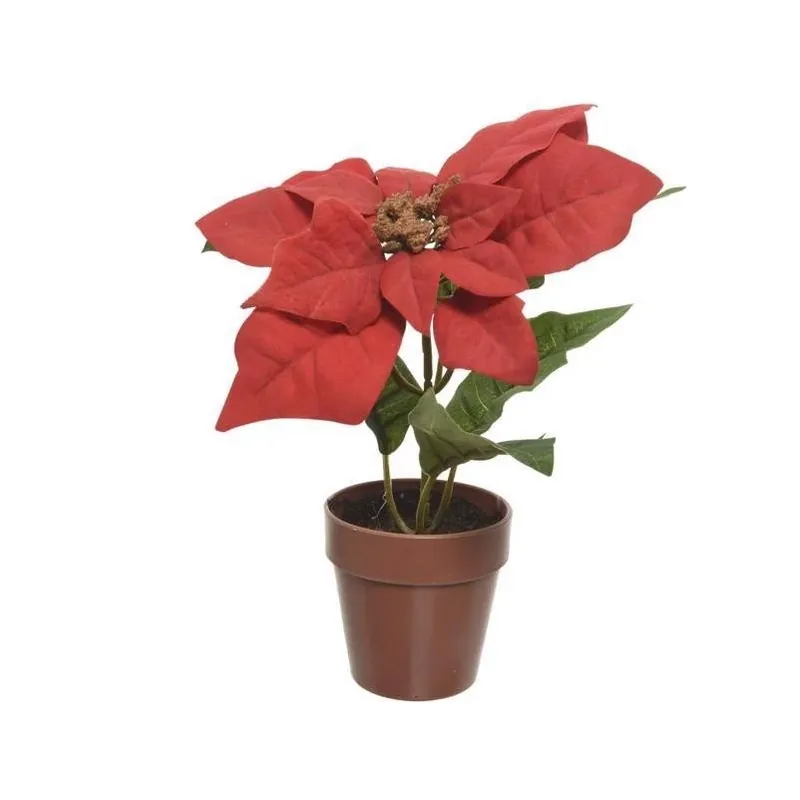 Decoris 8‑Inch Red Poinsettia With Pot – Festive Table Accent