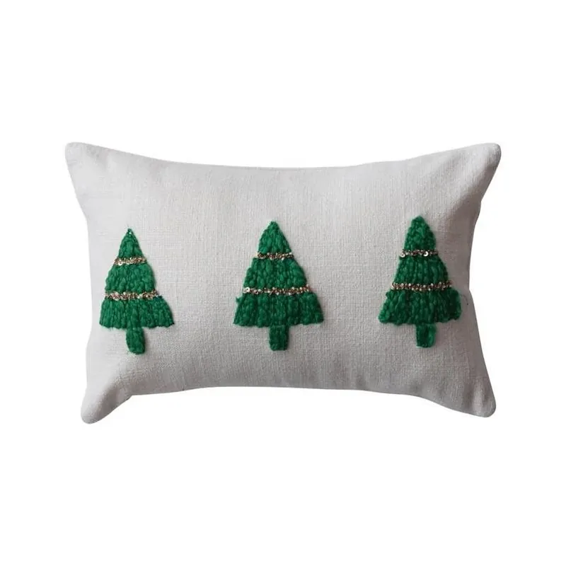 Creative Co‑Op Natural Green Christmas Tree Throw Pillow – 9‑in