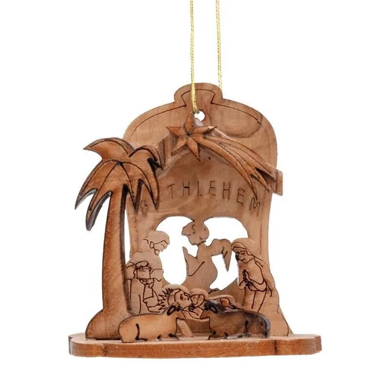 Holy Land Olive Wood 3‑Inch Natural 3D Nativity Ornament