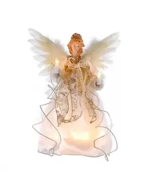 12 Inch Ivory And Gold Angel Light Up Tree Topper Decoration
