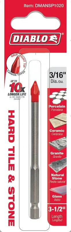 3/16 In. X 3-1/2 In. Carbide Tipped Drill Bit For Glass, Tile & Stone