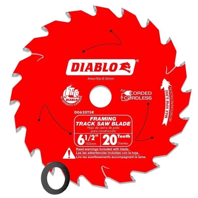 Diablo 6-1/2" Carbide‑Tipped Track Saw Blade – 20 Teeth, 20 mm Arbor, 8,800 RPM