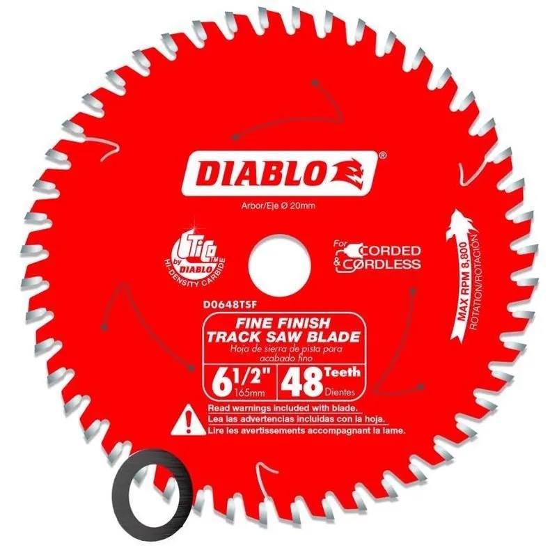Diablo 6‑1/2" 20 mm Carbide‑Tipped Track Saw Blade – 48 Teeth, 0.07‑in Kerf