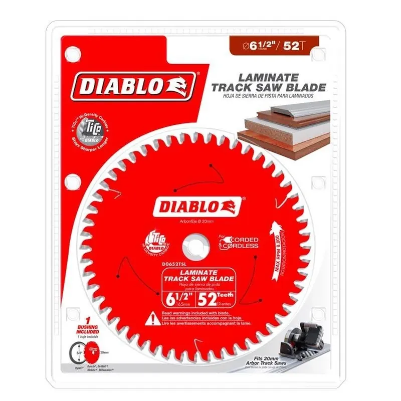 Diablo 6‑1/2" 20 mm Carbide‑Tipped Track Saw Blade – 52 Teeth, Ultra‑Thin Kerf