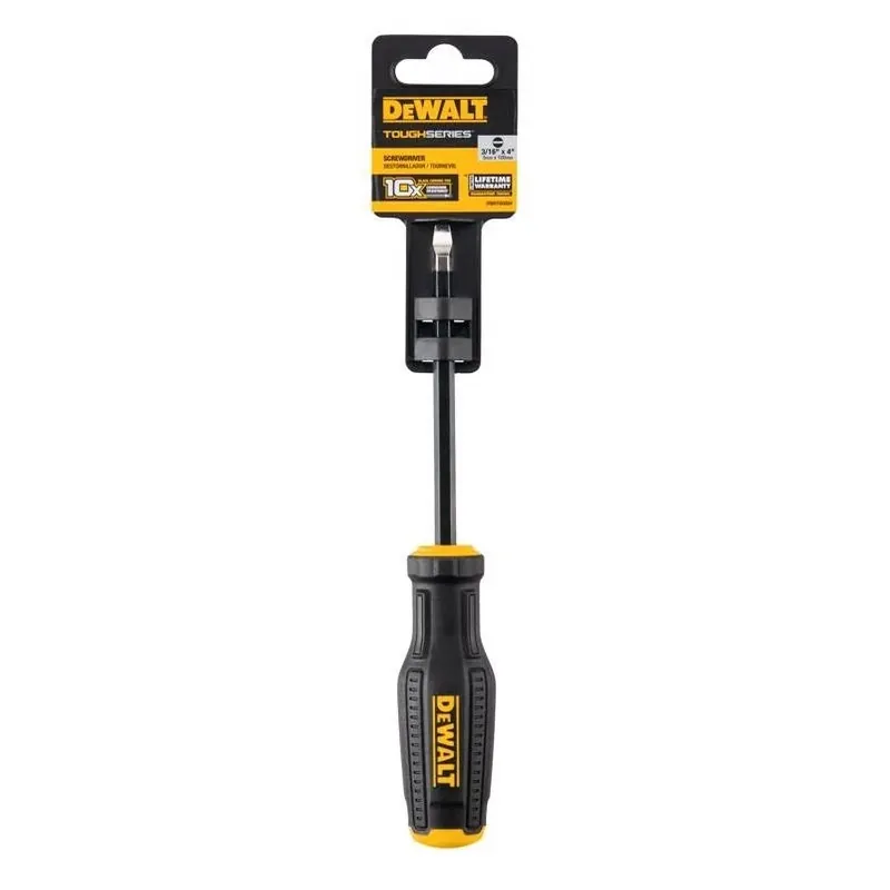 DeWalt ToughSeries 3/16" X 4" Slotted Screwdriver – Bi‑Material Grip, Chrome‑Vanadium Steel