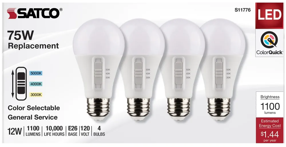 Satco A19 E26 (Medium) LED Bulb Tunable White/Color Changing 75 Watt Equivalence 4 Pk