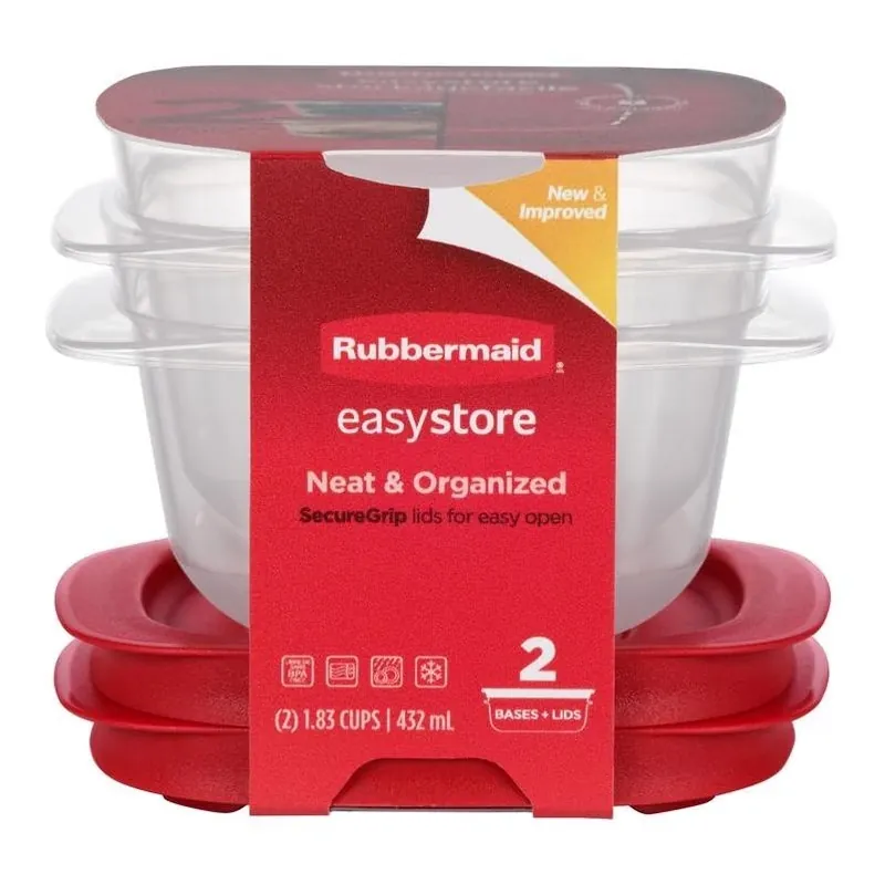 Rubbermaid Easy Store Clear 1.8‑Cup Square Food Containers – Set Of 2