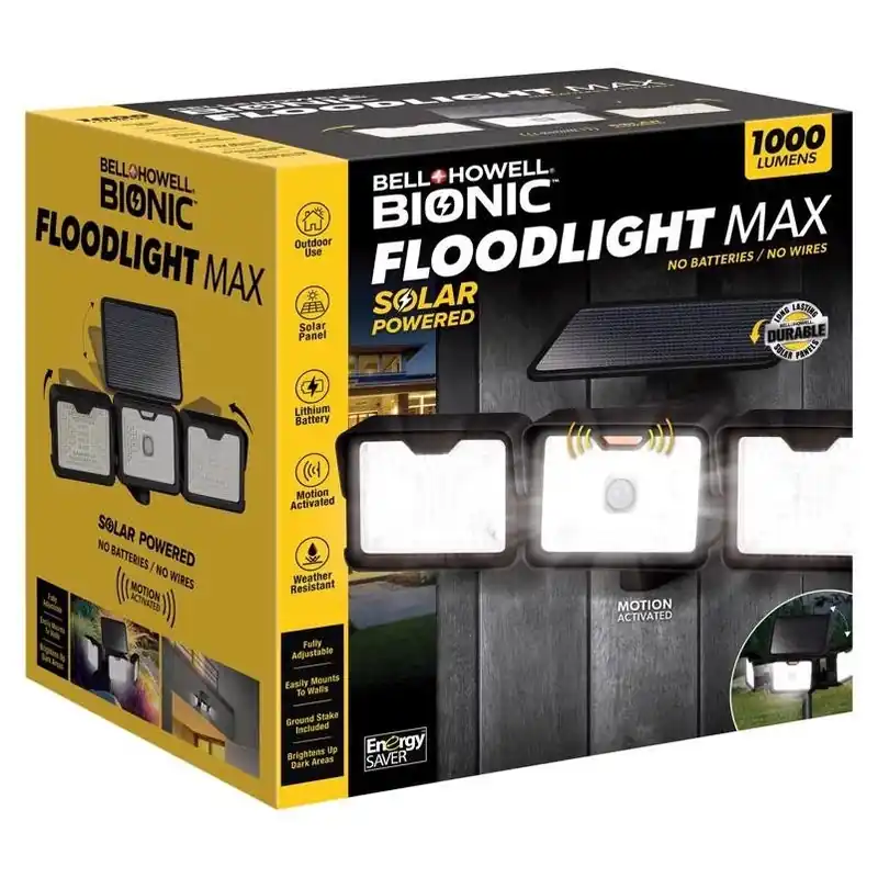Bell & Howell Bionic Solar Motion‑Sensing LED Security Floodlight – Black