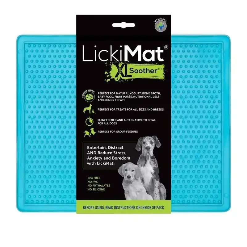 Turquoise XL LickiMat Soother Rubber Slow-Feed Mat For Dogs