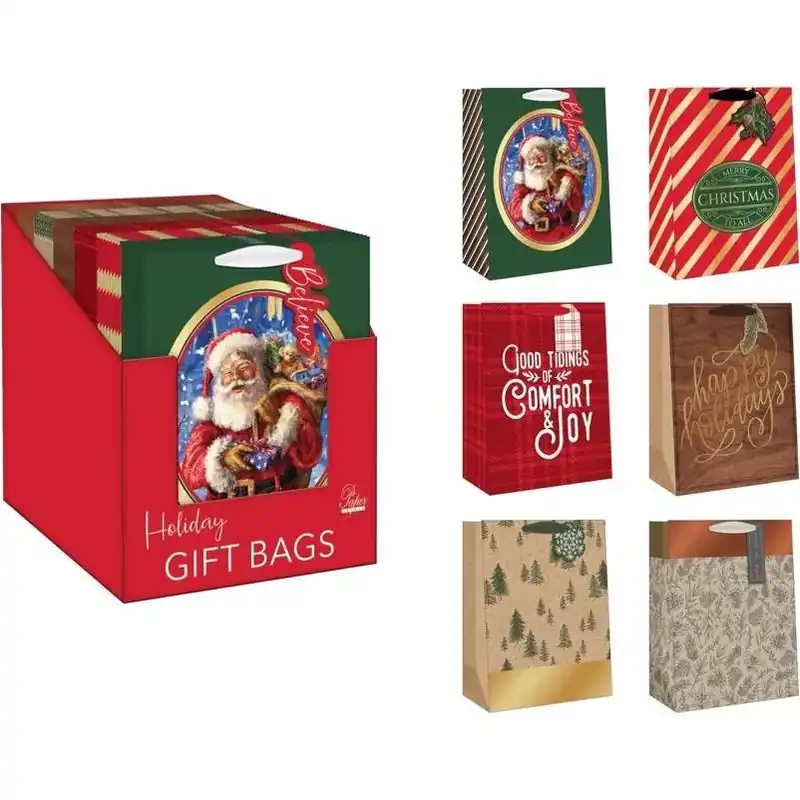 Assorted Holiday Medium Treated Gift Bag – Festive Paper Gift Sack By Paper Images