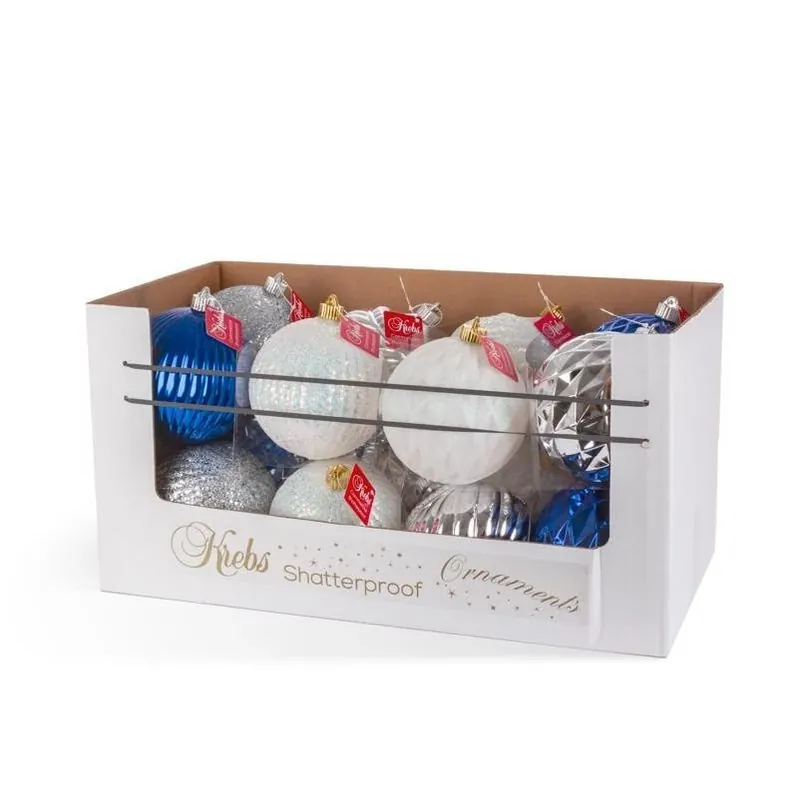 Krebs Shatterproof Glass Christmas Ornaments – Blue, Silver & White, Set Of 16