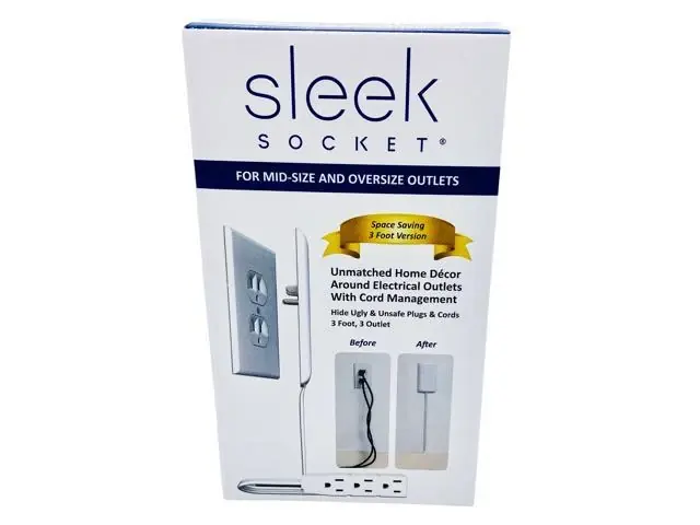 3 Ft Ultra-thin 3-outlet Extension Power Cord With Outlet Cover