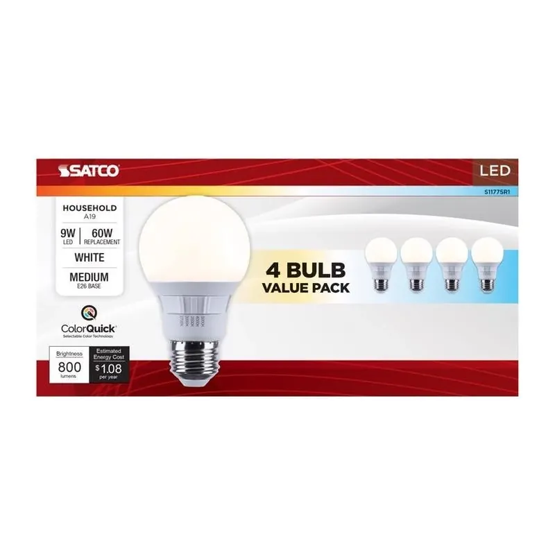 Satco A19 E26 (Medium) LED Bulb Tunable White/Color Changing 60 Watt Equivalence 4 Pk