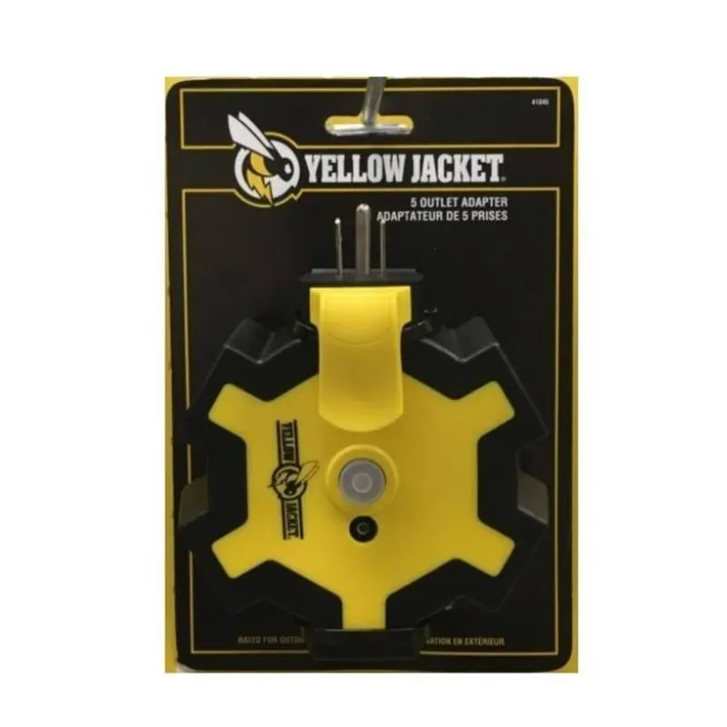 Yellow Jacket 5‑Outlet Grounded Power Adapter – Black/Yellow, Indoor/Outdoor Use