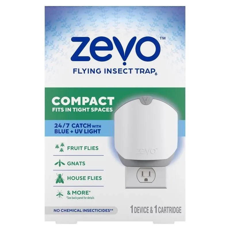 Zevo Sweet Scent Flying Insect Trap Kit – Clear 6‑inch Lure Cartridge With Plug‑In Device