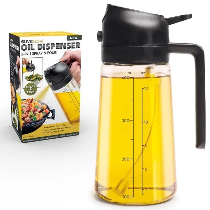 Olive Glow Dual‑Material Kitchen Oil Dispenser – Glass & Plastic Pourer