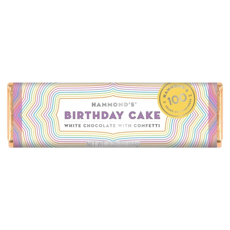 Hammond‘s Birthday Cake White Chocolate Confetti Candy Bar 2.25 Oz