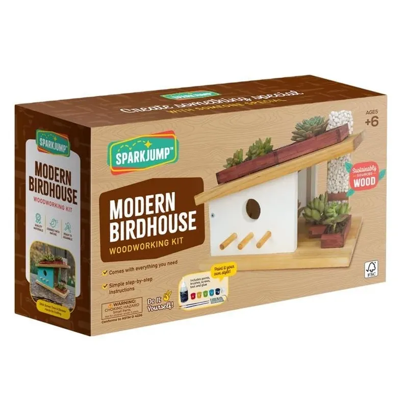 SparkJump DIY Modern Birdhouse Woodworking Kit – Build A Stylish Outdoor Shelter