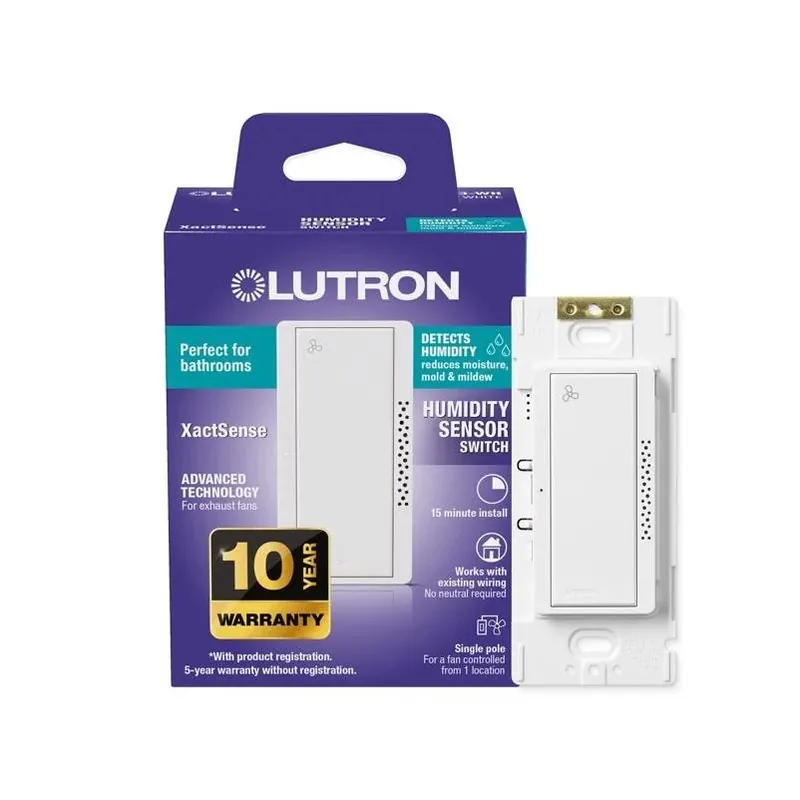 Lutron XactSense Smart Bathroom Exhaust Switch With Humidity Sensor – 3 A White