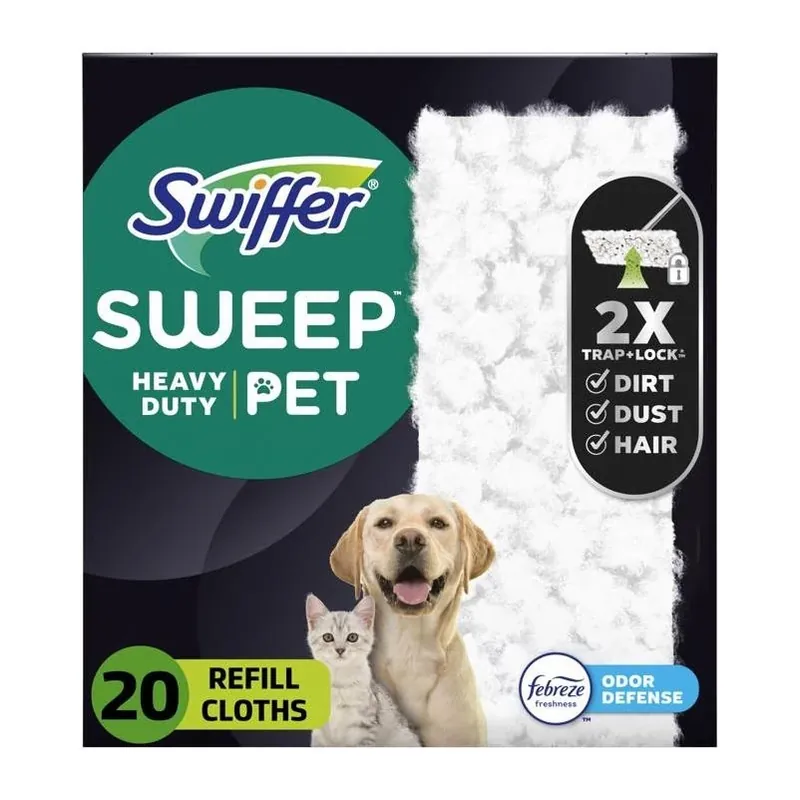 Swiffer 79891 Heavy‑Duty Multi‑Surface Pet Dry Cloth Refill – White 3‑D Fiber Pad