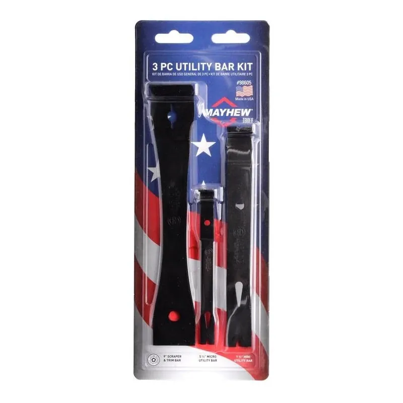 Mayhew 98605 3‑Piece Steel Utility Flat Bar Set – Black Oxide Finish