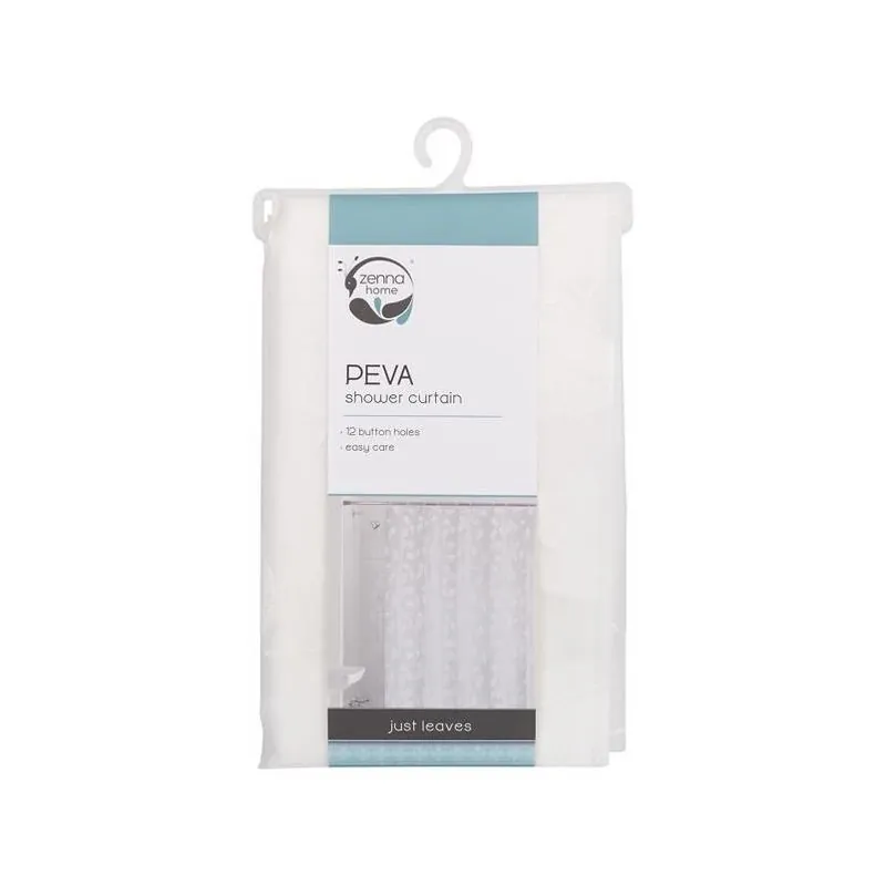 Zenna Home Waterproof PEVA Shower Curtain – White Leaves Pattern, 70×72 In., Eco‑Friendly