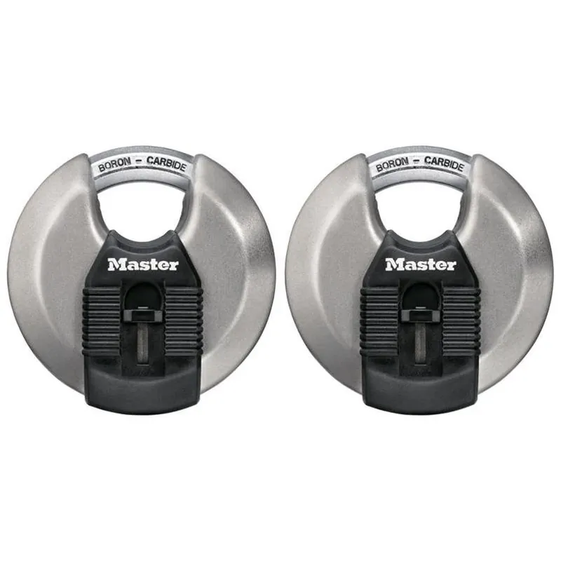 Master Lock Stainless Steel 3‑1/8" Disk Padlock – Heavy‑Duty 4‑Pin Cylinder, Re‑keyable (2‑Pack)