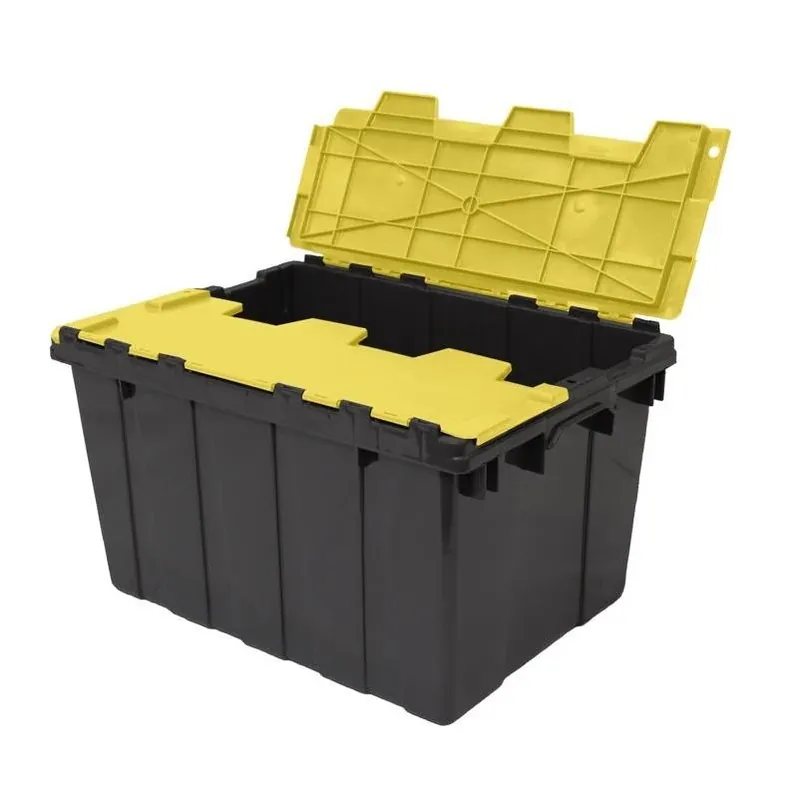 Ramtuff 12‑Gal Stackable Hinged‑Lid Tote – Black & Yellow