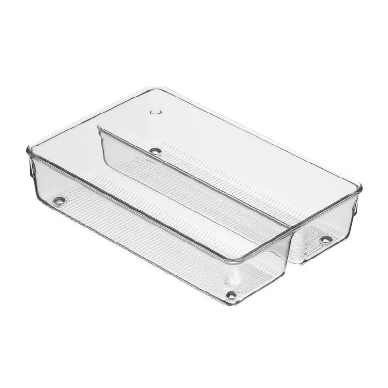 IDesign Clear Plastic 2‑Compartment Drawer Organizer – 6" W × 9" D × 2" H