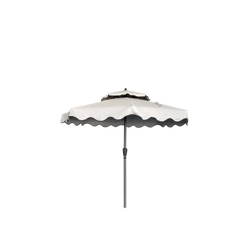 Living Accents 9‑Foot Tilting Tan Scalloped Patio Umbrella – Aluminum Frame & Olefin Canopy