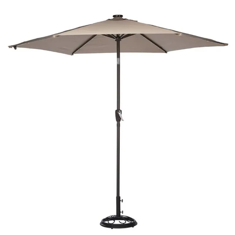 Living Accents Solar‑Powered LED Market Umbrella – 9‑Foot Tiltable Taupe Canopy