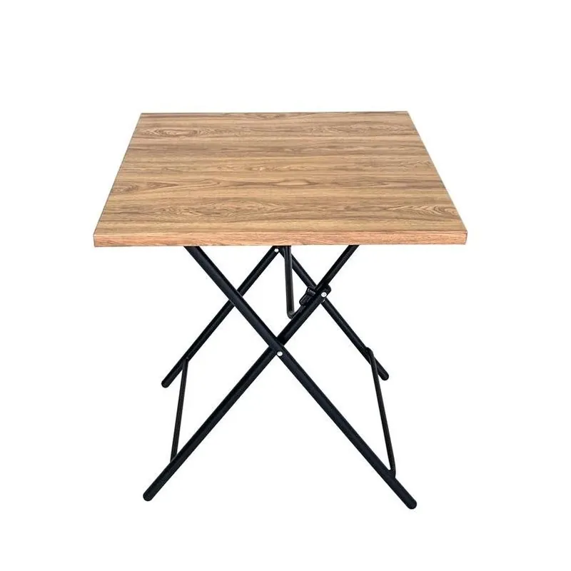 Living Accents Beige Wood‑Grain Folding Metal Side Table – Square Outdoor/Indoor Accent