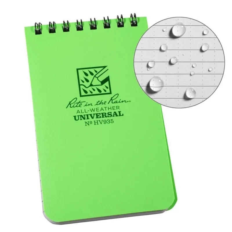 Rite In The Rain Lime Green Top-Spiral All-Weather Notebook – 3×5, College-Ruled, 50 Sheets