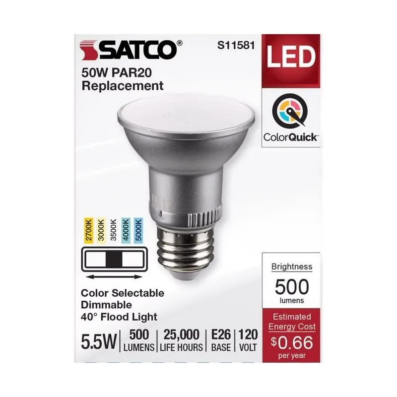 50w Equivalent 5cct-selectable Par20 Dimmable Led Floodlight Bulb - S11581
