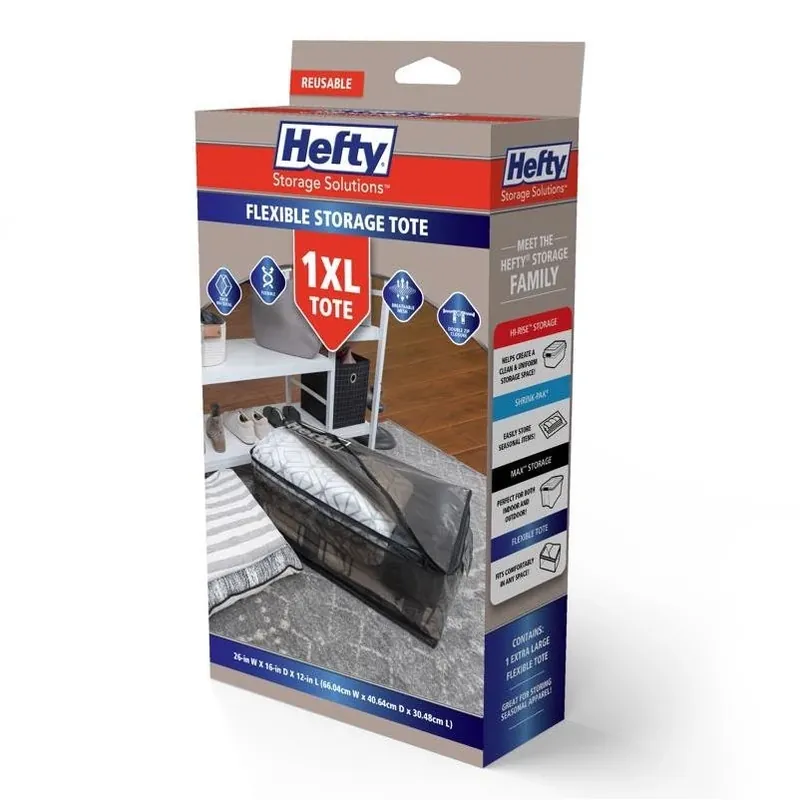 Hefty Stackable Clear‑Black Flexible Storage Tote With Handles – 26" × 12" × 16"