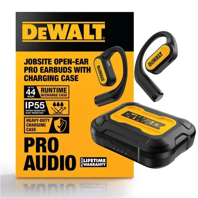 DEWALT DW2 Bluetooth 5.3 Over‑Ear Wireless Earbuds – Black/Yellow