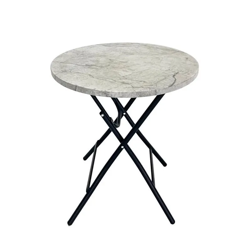 Cream Stone‑Finish Folding Round Metal Side Table – Weather‑Resistant Steel Frame