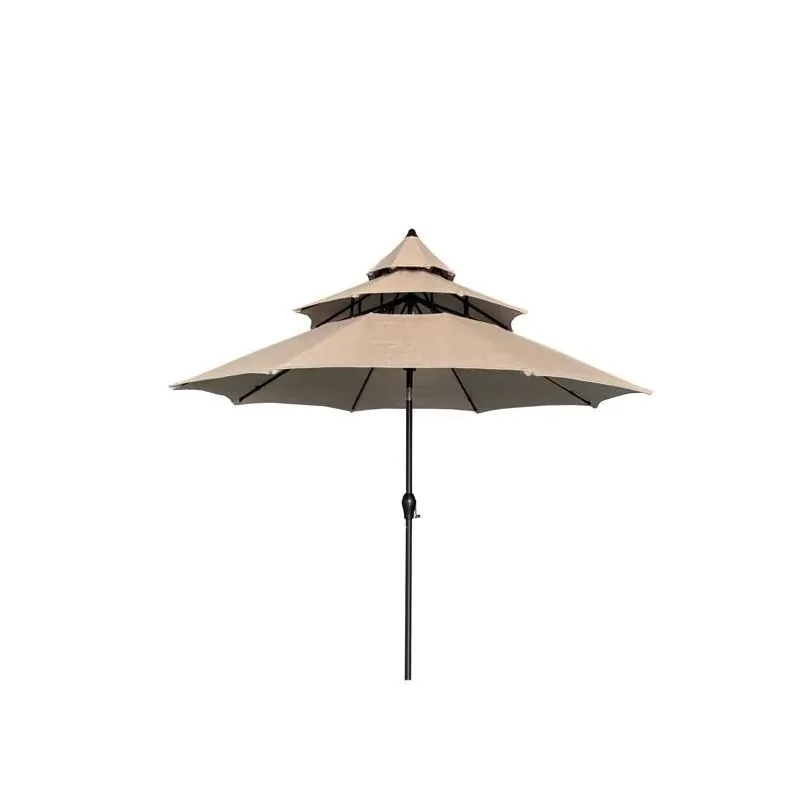 Living Accents Pagoda 9‑Foot Tilting Taupe Outdoor Umbrella – Aluminum Frame, Olefin Canopy