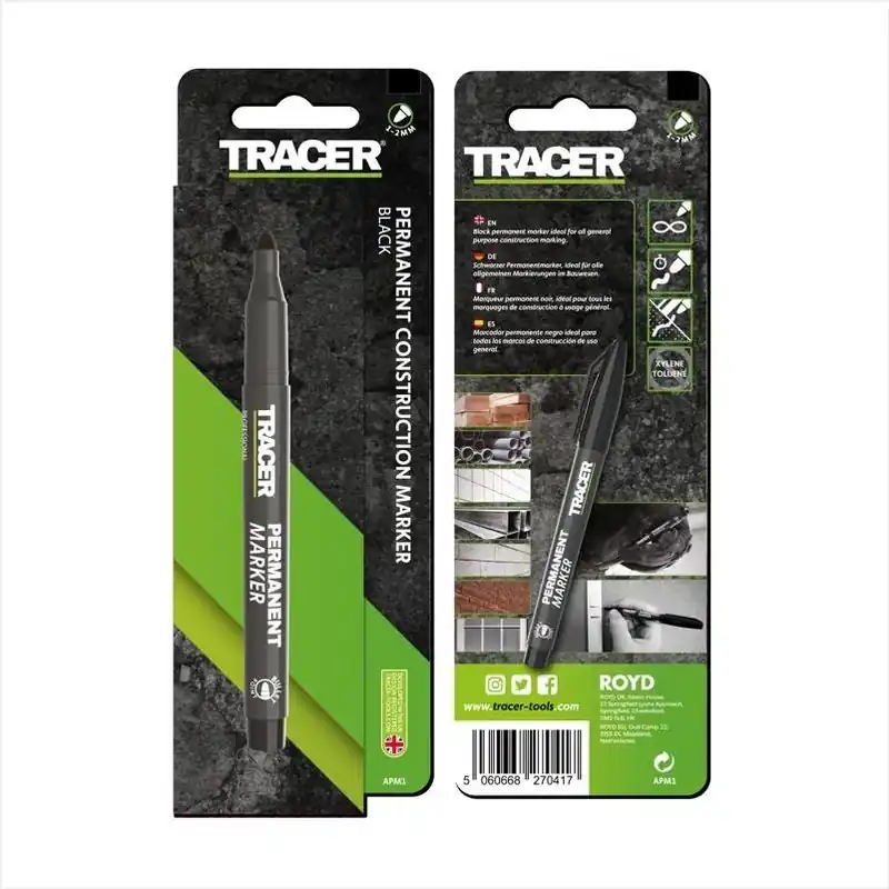 Tracer 6‑Inch Black Permanent Marker – Waterproof, Fade‑Resistant, Single Pack