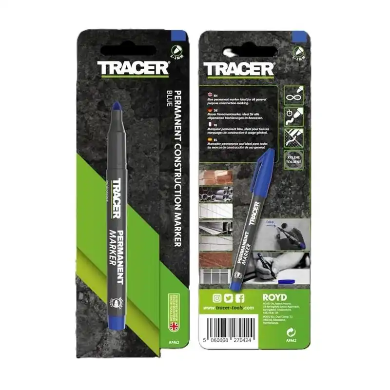 Tracer 6‑Inch Blue Permanent Marker – 0.5 mm Tip, Waterproof & Wet‑Surface Ready