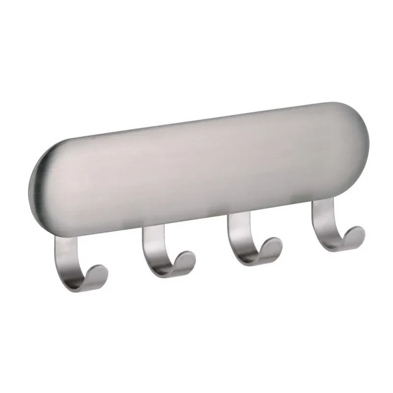 Forma Self-adhesive Small Key Rack Organizer, Brushed Stainless Steel, 4 Hooks