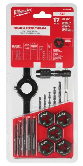 17 Piece Sae Tap And Die Set For Precision Threading And Repair