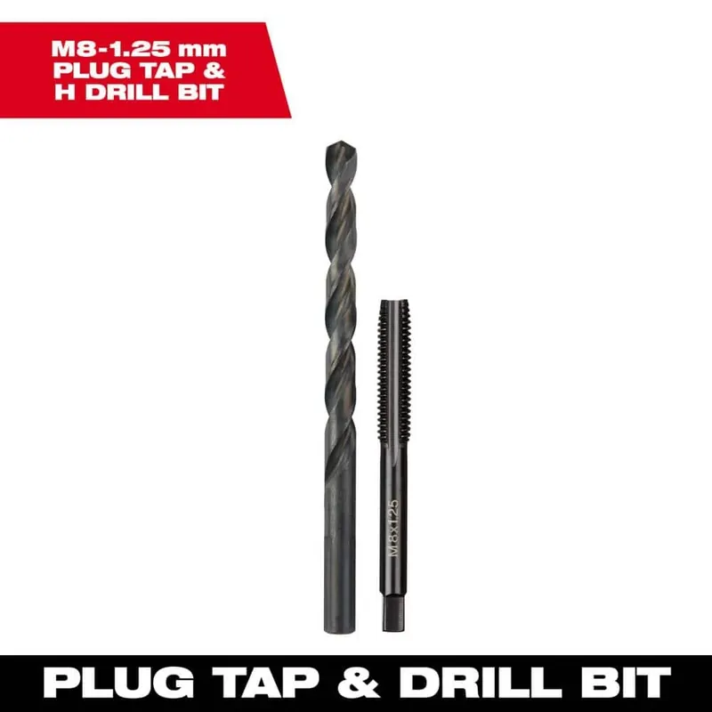 Milwaukee M8-1.25 Mm Straight Flute Plug Tap And H Drill Bit Set, 31.75 Mm Length