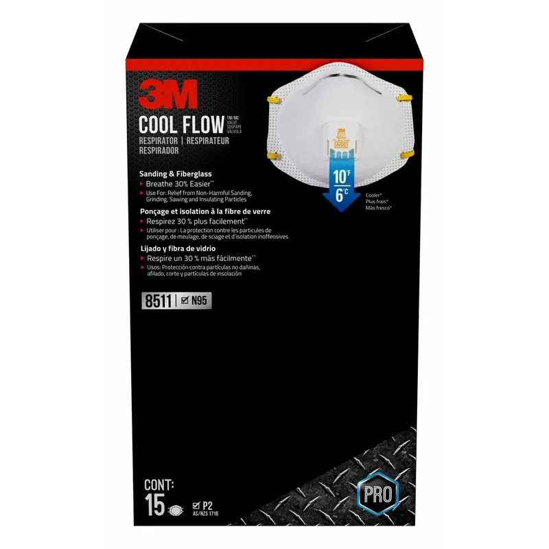 3M Cool Flow N95 Disposable Particulate Respirator Valved White 15 Pk