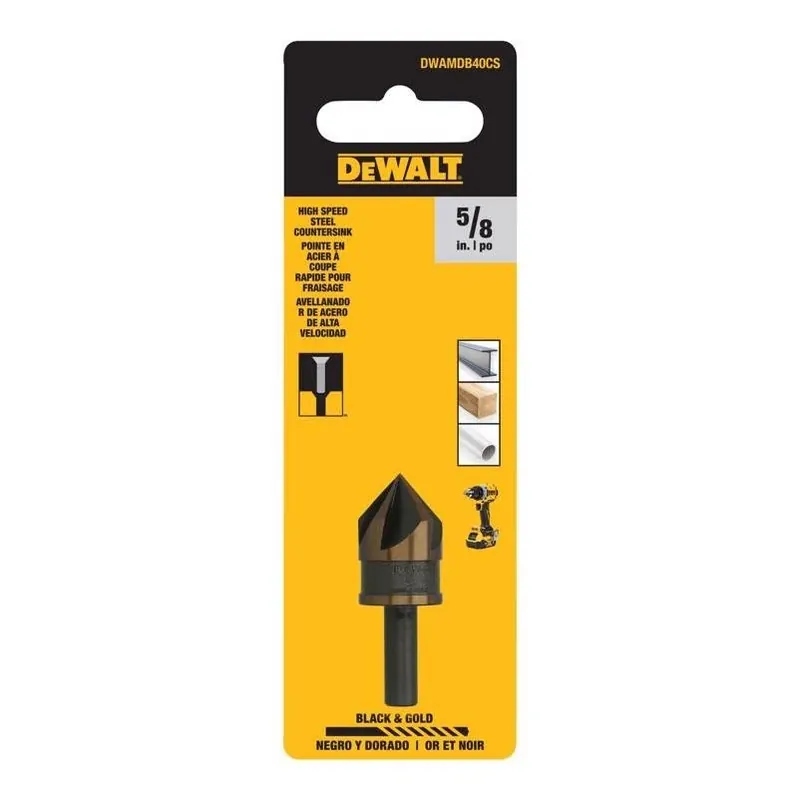 DEWALT 5/8‑Inch 5‑Flute Countersink Bit – 1/4‑Inch Round Shank, Black & Gold
