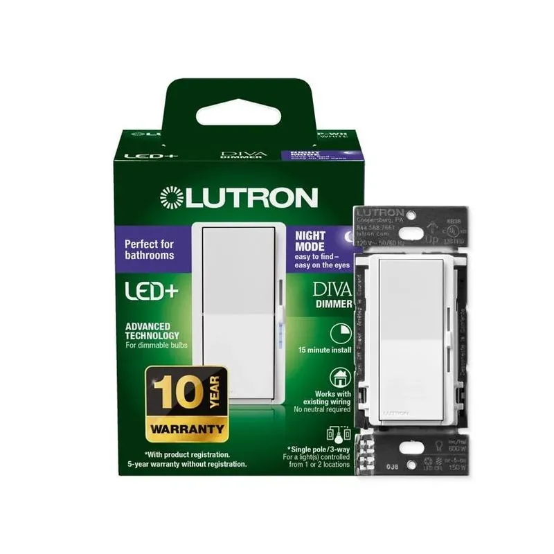 Lutron Diva 3‑Way Dimmer Switch With Night Mode – White, 150 W For LED Lighting