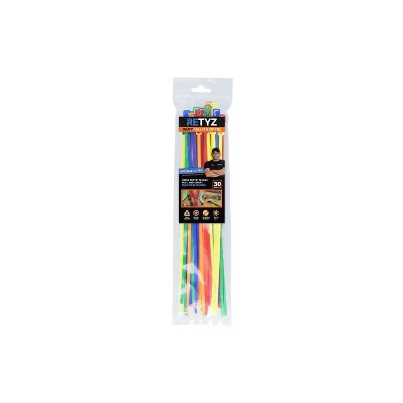 RETYZ 12‑inch Assorted Plastic Cable Ties – 30‑Pack UV‑Resistant & Releasable