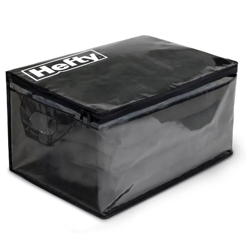 Hefty Stackable Large Black & Clear Flexible Tote With Handle – Heavy‑Duty Plastic Organizer
