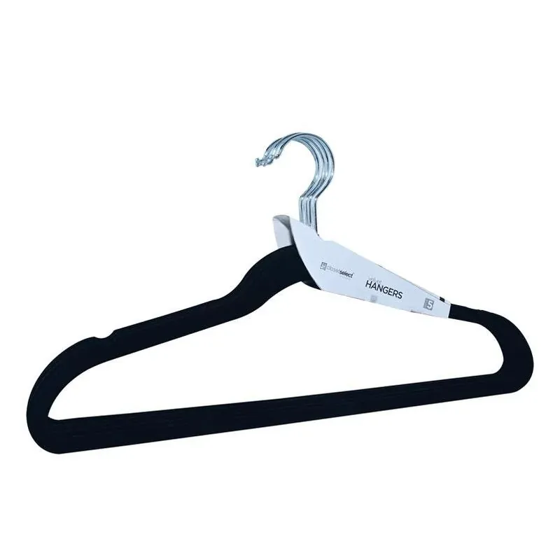 ClosetSelect Black Flocked Plastic Hangers – 5 Pack, 9.1" X 17.2"